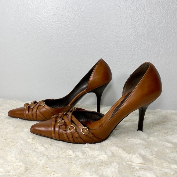 Bally Tan Leather Stilettos w/Decorative Buckles - Picture 2 of 16
